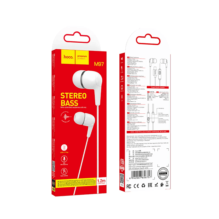 Audífono Hoco M97 Tipo C Blanco 4