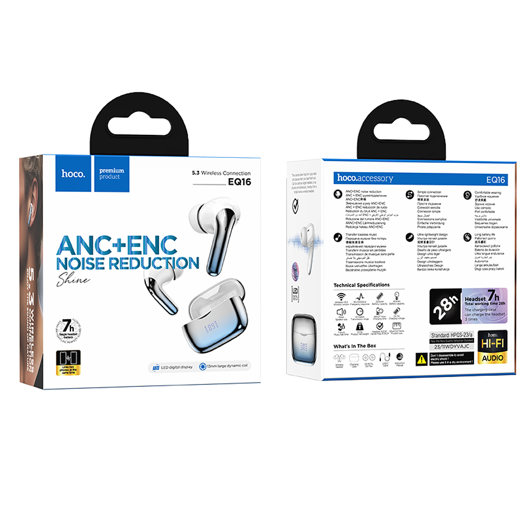 Audífonos Bluetooth HOCO EQ16 SHINETRU WRLS ANC+ ENC NOISE AZUL 3