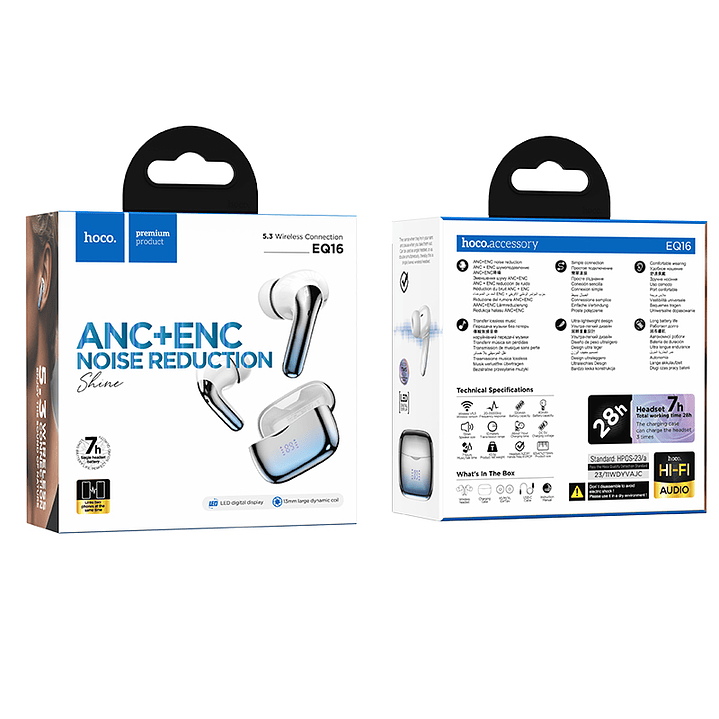 Audífonos Bluetooth HOCO EQ16 SHINETRU WRLS ANC+ ENC NOISE AZUL 3