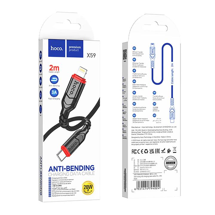 Cable Hoco X59 VICTORY PD - LIGHTNING 2M NEGRO 3