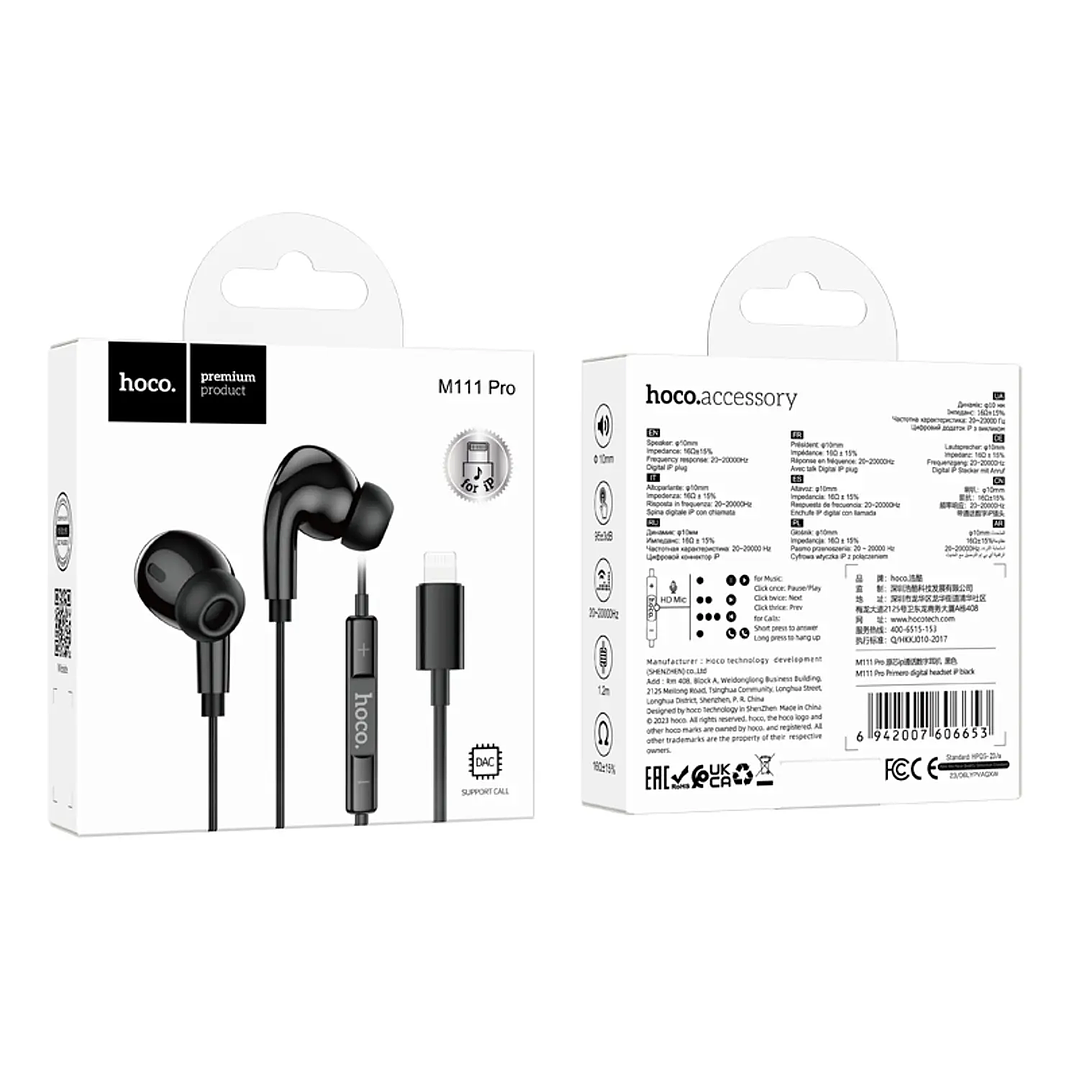 Audífonos Hoco Manos Libre M111 Pro Lightning Negro  4