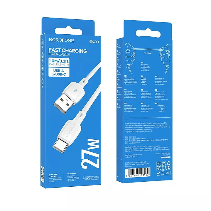 Cable BOROFONE BX93 27W TIPO C BLANCO 3