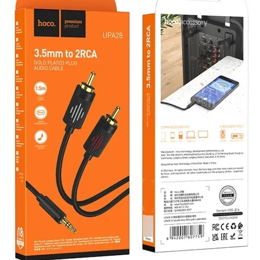 Cable Hoco UPA28 Auxiliar Audio 3.5 a RCA 4