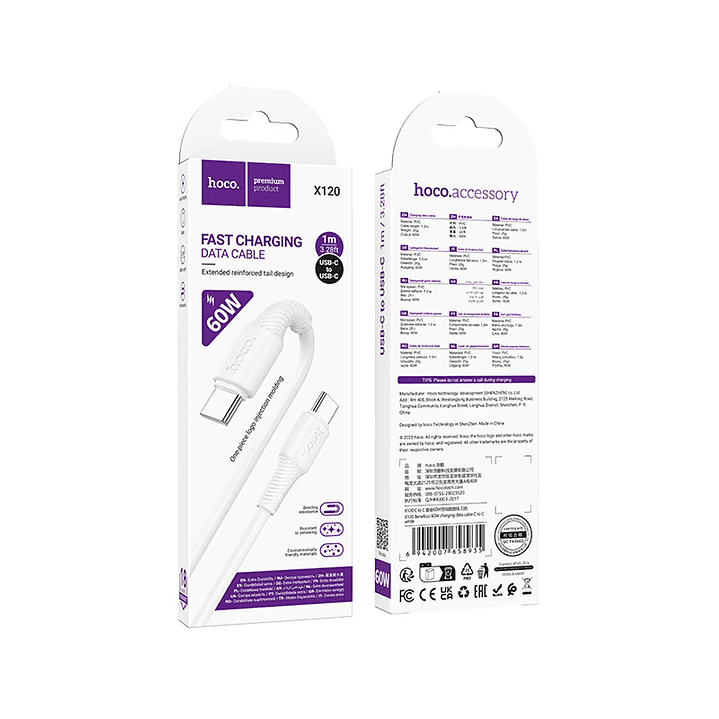 Cable Hoco X120 60W  C to C Negro 4