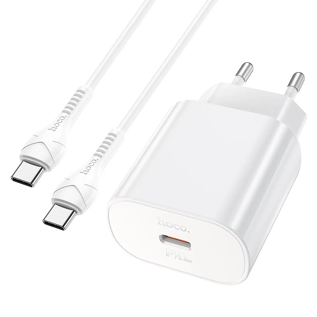 Cargador con cable USB C a C HOCO N22 PD25W BLANCO 1