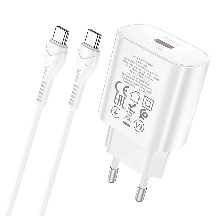 Cargador con cable USB C a C HOCO N22 PD25W BLANCO 5
