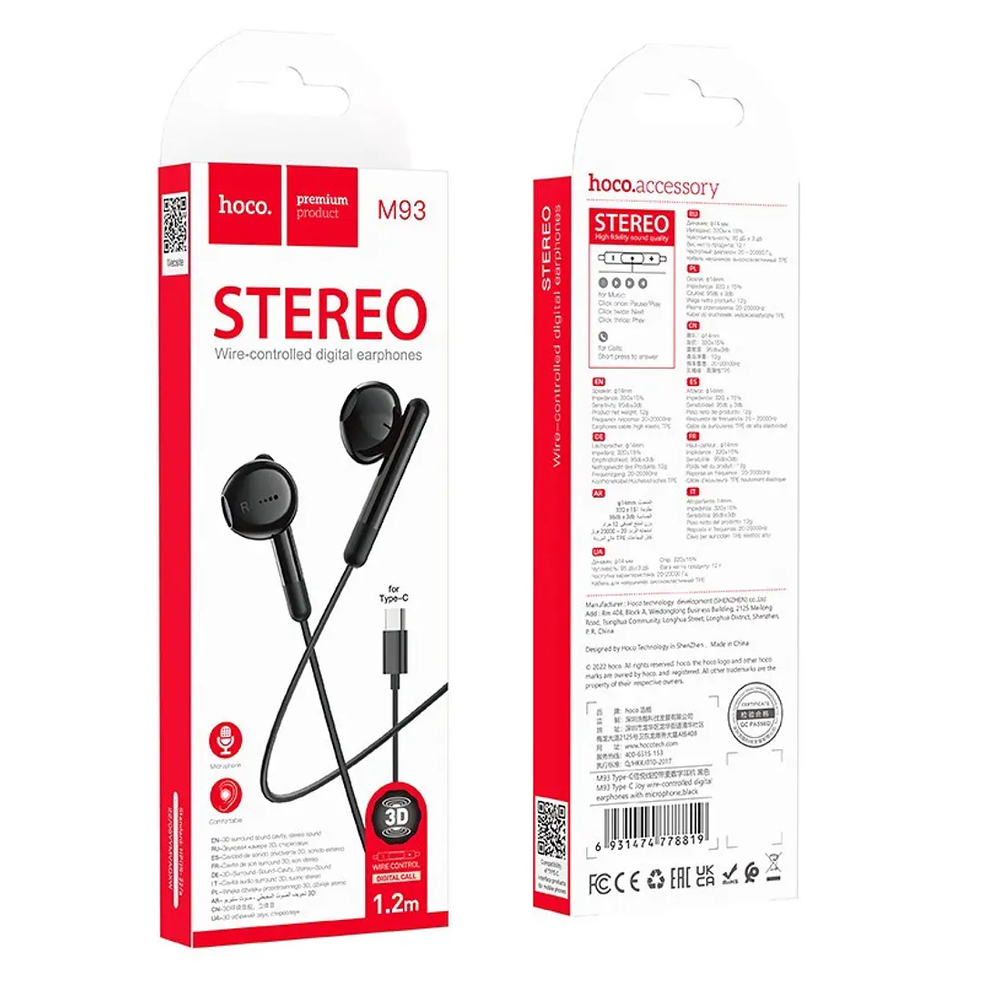 Audifonos Manos Libre HOCO M93 TIPO C JOY NEGRO  5