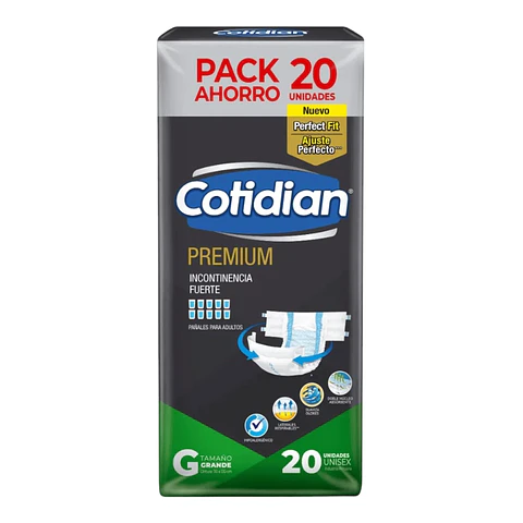 Pañales Adulto Cotidian Premium Incontinencia Fuerte 20 Un G