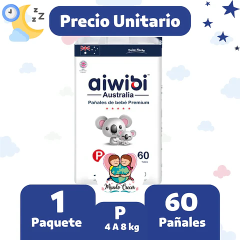 Pañales Aiwibi Dulce Noche - Elige La Talla Tamaño Pequeño (p)(60 Pañales)