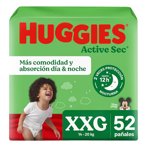 Pañales Huggies Active Sec Paq. 52 Un Talla Xxg