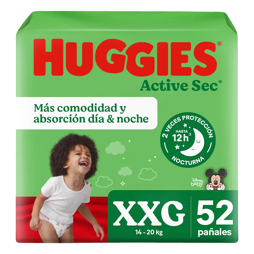 Pañales Huggies Active Sec 52 Un. Talla XXG 1