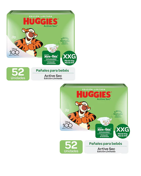 Pack 2 Huggies Active Sec Quincenal 52 Unid. C/u Talla Xxg