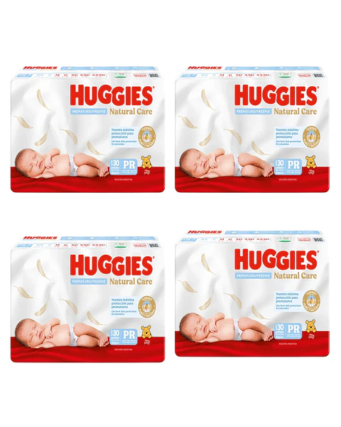 4 Pqts Pañales Huggies Natural Care Prematuro 30 Un. C/u