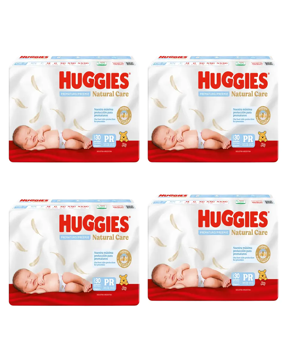 4 Paquetes Pañales Huggies Natural Care Prematuro 30 Un.  1
