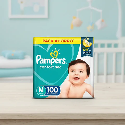 Pañal Pampers Confort Sec Mediano (M) para Bebés de 6 a 10 kg, 100 Unidades