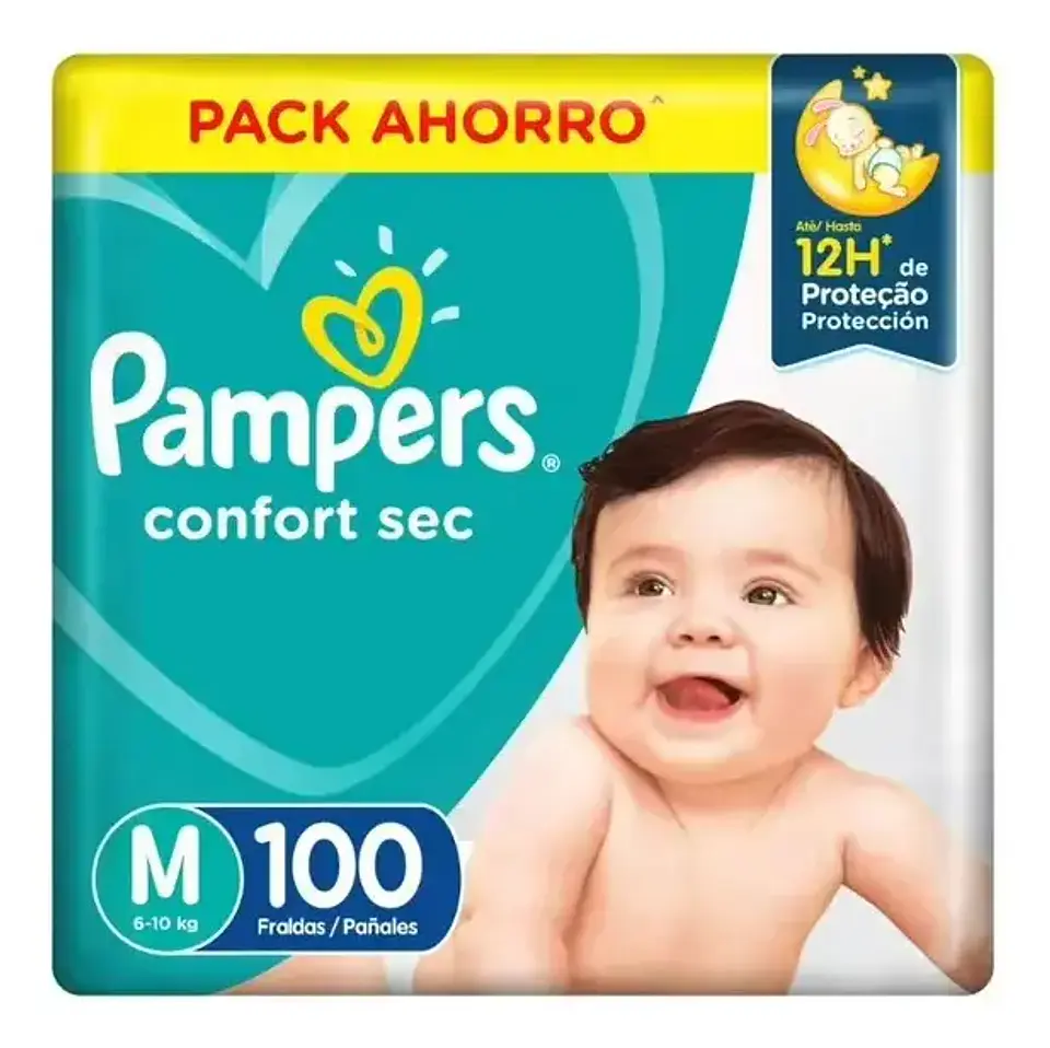 Pañal Pampers Confort Sec Mediano (M) para Bebés de 6 a 10 kg, 100 Unidades 1
