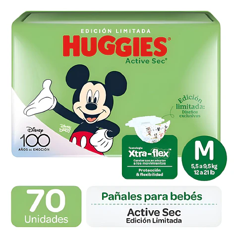 Pañales Huggies Active Sec - Paq. 70 Un - Talla M