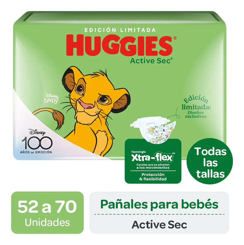 Pañales Huggies Active Sec Quincenal Elige Talla XG x 52 1