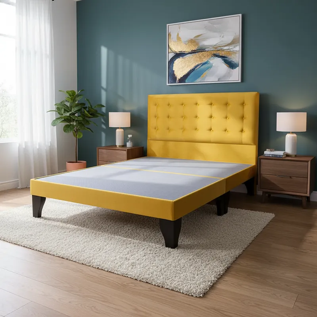 Cama Europea 2 Plazas Base Dividida + Respaldo Abotonado 4