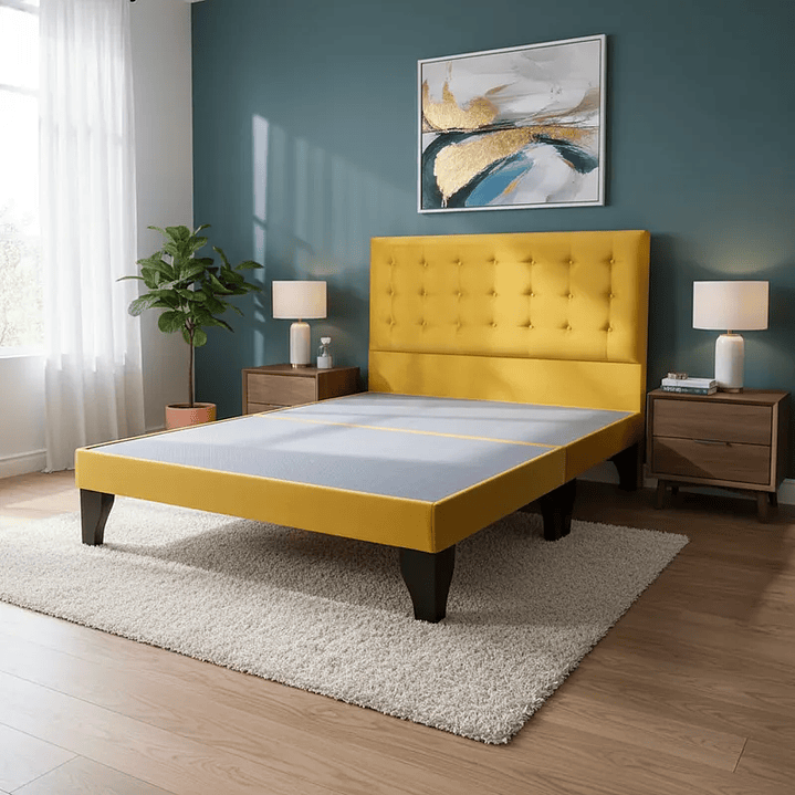 Cama Europea 2 Plazas Base Dividida + Respaldo Abotonado 4