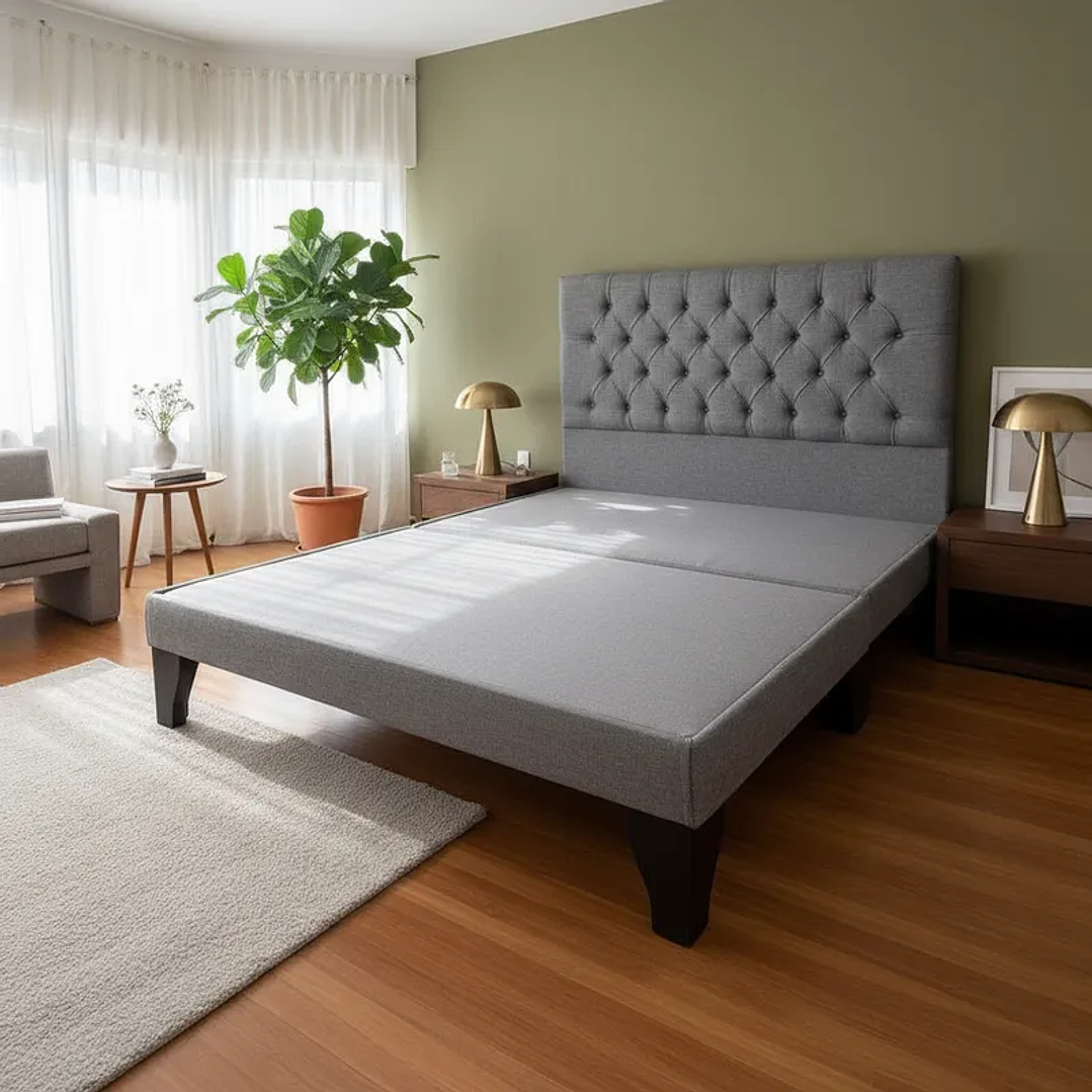 Cama Europea 2 Plazas Base Dividida + Respaldo Capitones 2