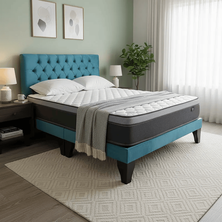 Cama Europea Super King + Respaldo Capitones + Colchón Pilow Funcional 5