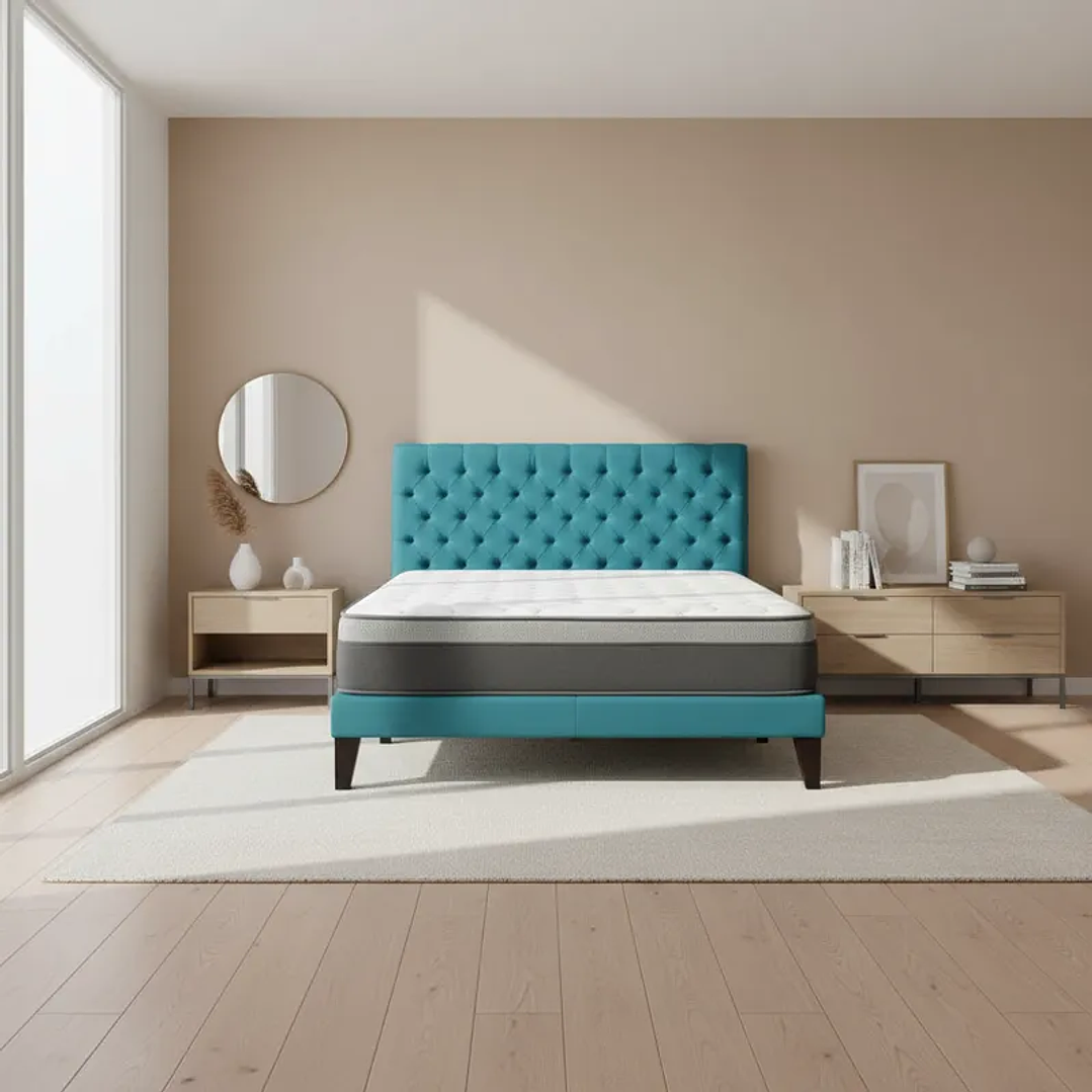 Cama Europea Super King + Respaldo Capitones + Colchón Pilow Funcional 4