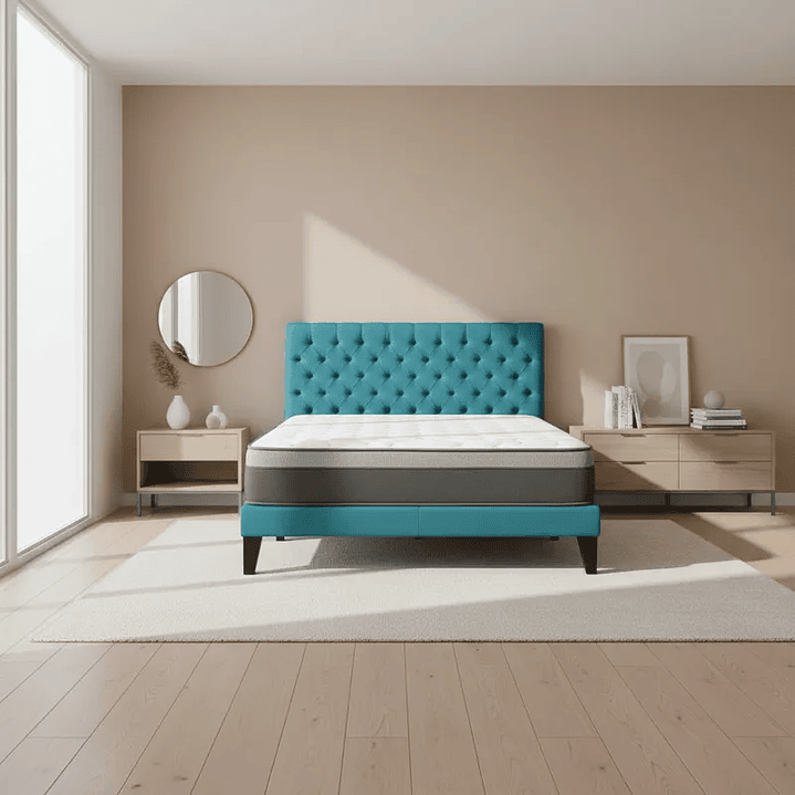 Cama Europea Super King + Respaldo Capitones + Colchón Pilow Funcional 4