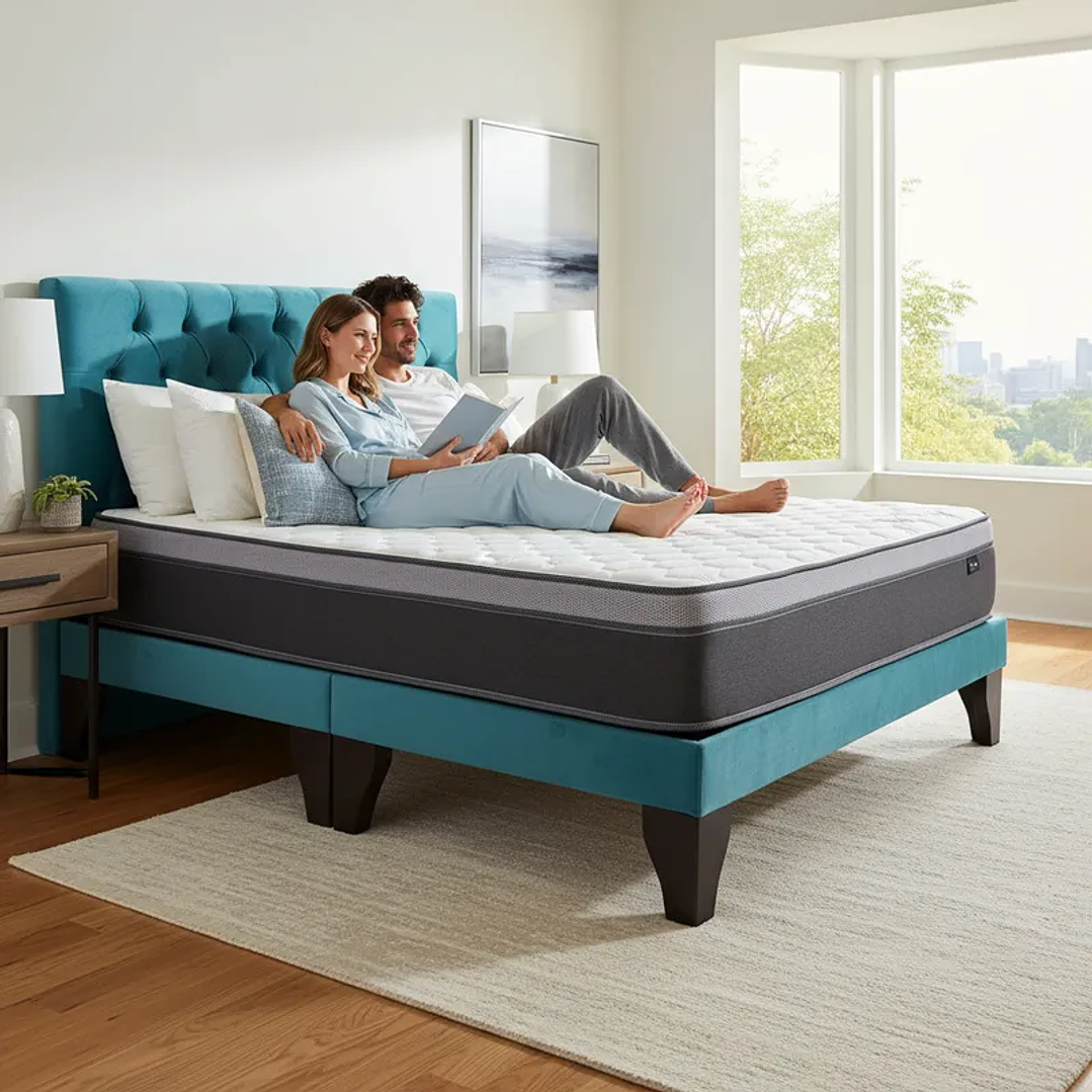 Cama Europea Super King + Respaldo Capitones + Colchón Pilow Funcional 6