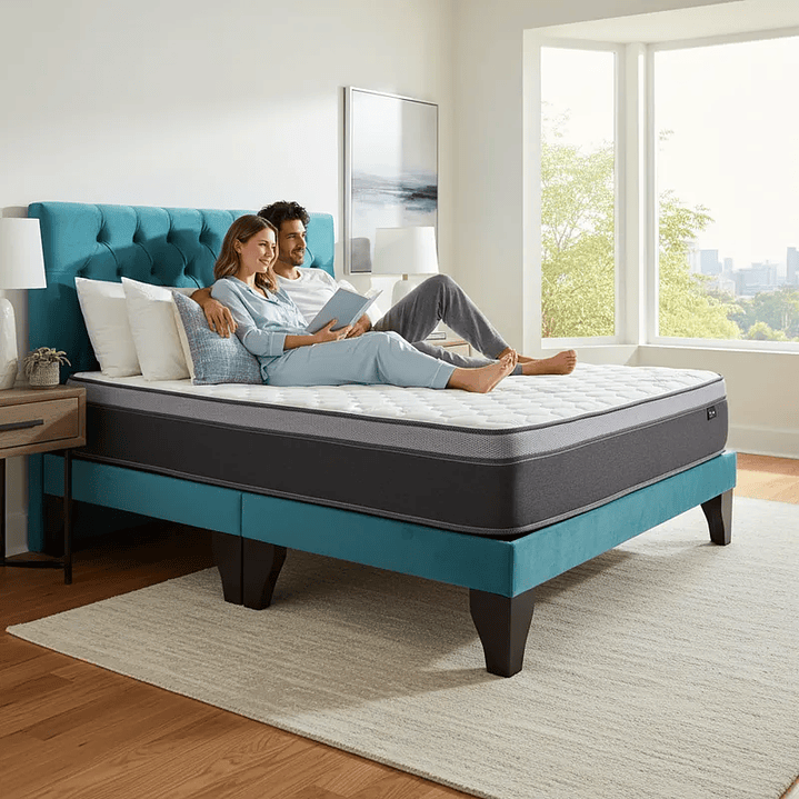 Cama Europea Super King + Respaldo Capitones + Colchón Pilow Funcional 6