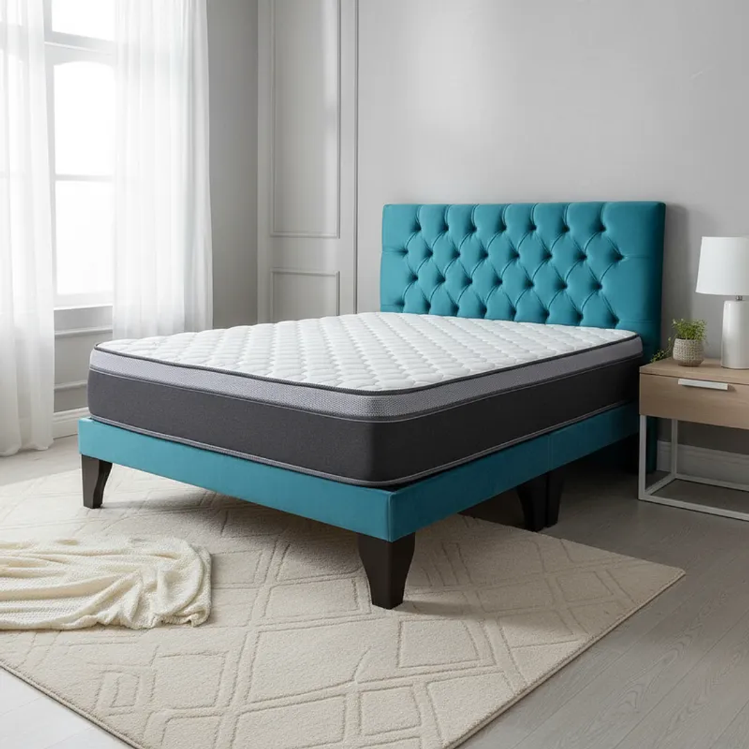 Cama Europea Super King + Respaldo Capitones + Colchón Pilow Funcional 1