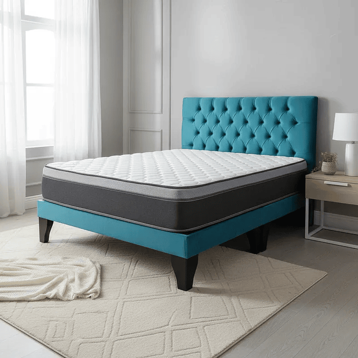 Cama Europea Super King + Respaldo Capitones + Colchón Pilow Funcional 1