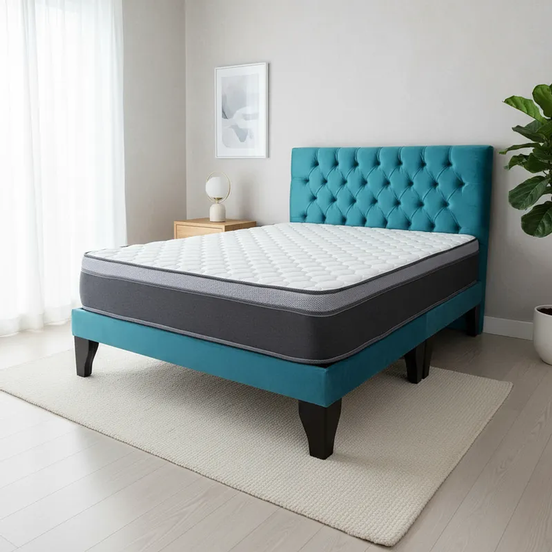 Cama Europea Super King + Respaldo Capitones + Colchón Pilow Funcional 7