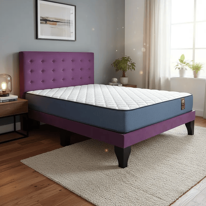 Cama Europea 2 Plazas Base Dividida + Respaldo Abotonado + Colchón 5