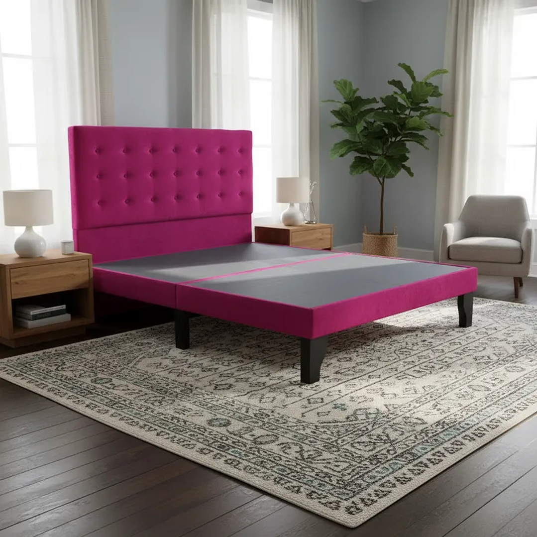 Cama Europea King Base Dividida + Respaldo Abotonado 3