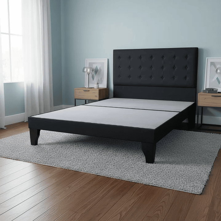 Cama Europea King Base Dividida + Respaldo Abotonado 1