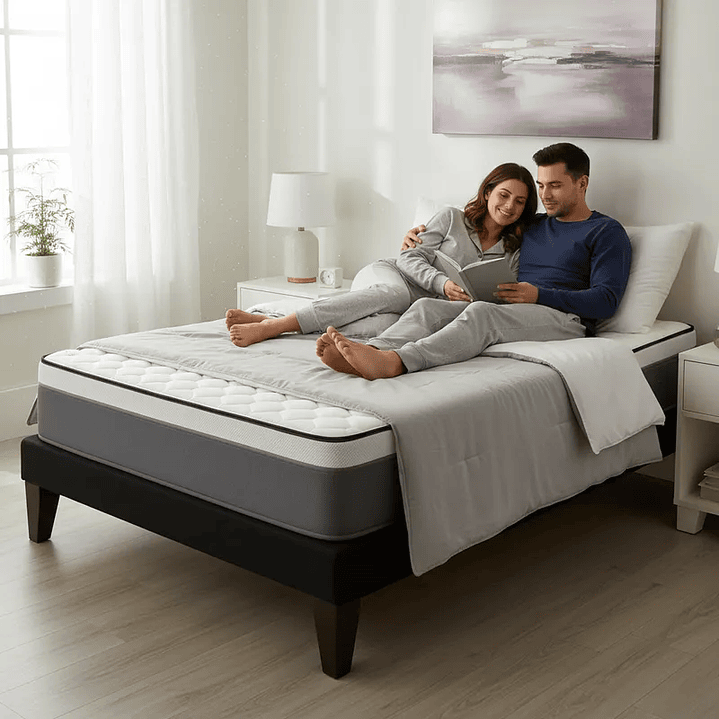 Cama Europea 2 Plazas Base Dividida Negro + Colchón 150x190x28cm 1