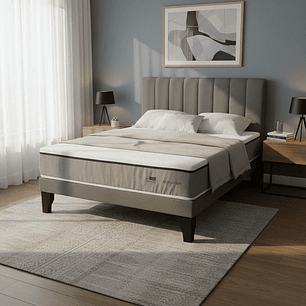 Cama Europea 2 Plazas + Respaldo Franjas + Colchón Lumbarfit