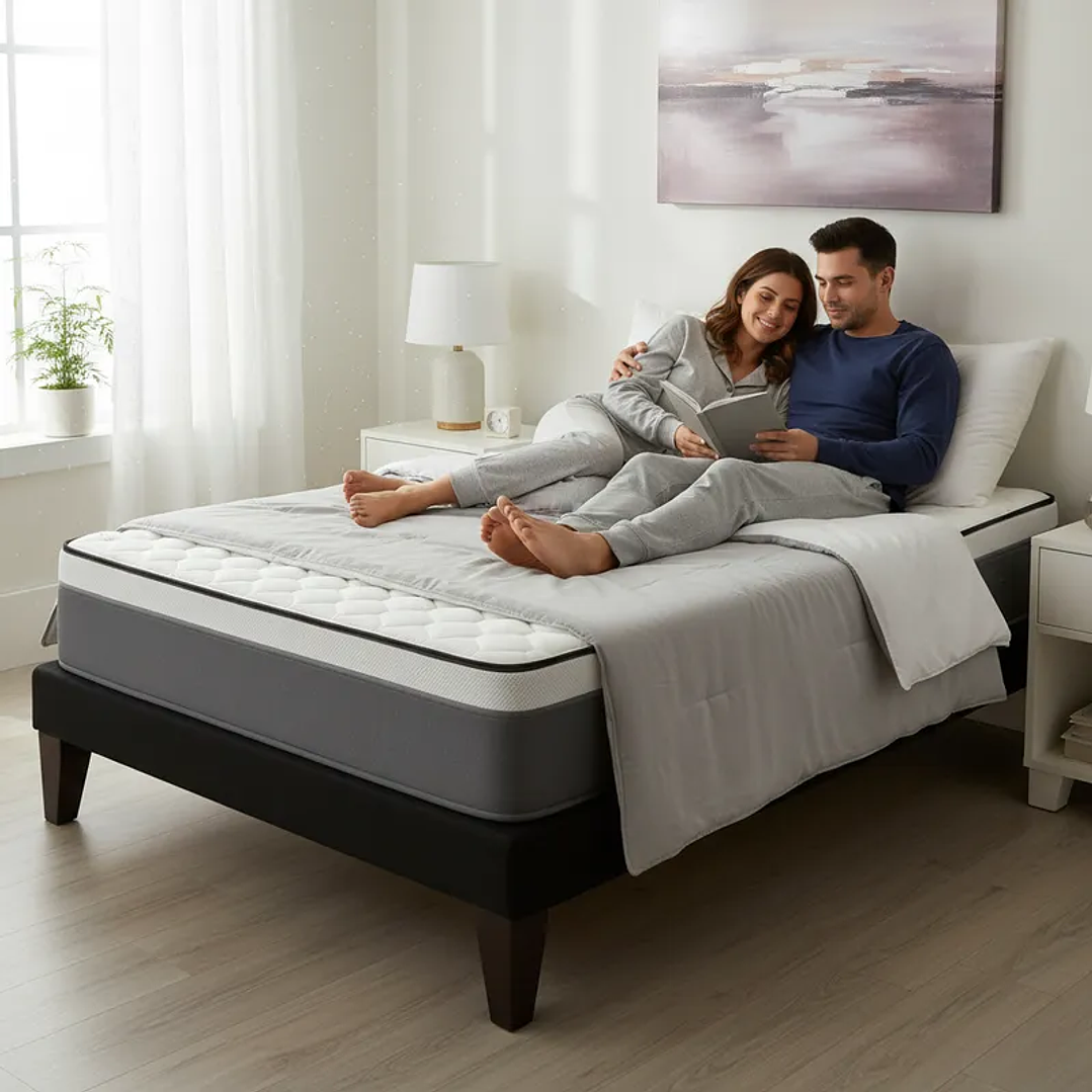 Cama Europea 2 Plazas Base Dividida negro + Colchón 150x190  3