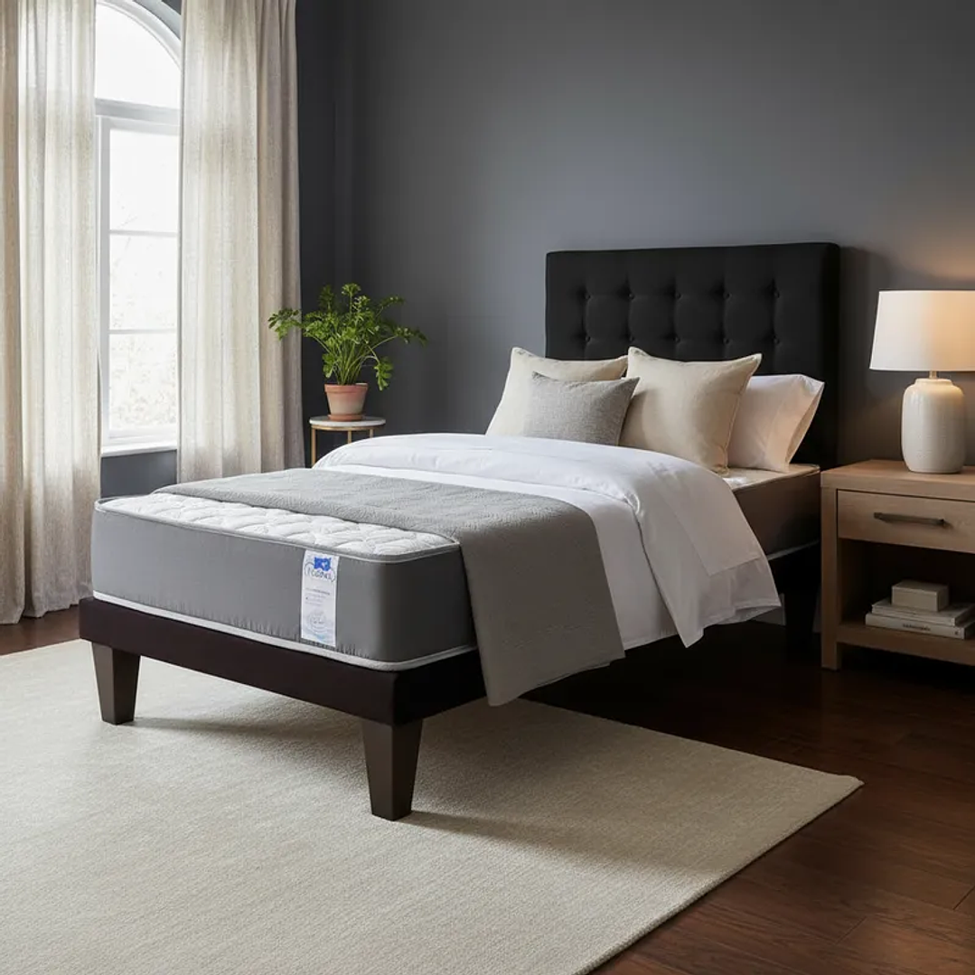 Cama Europea 1,5 Plaza + Respaldo Abotonado + Colchón Funcional 3