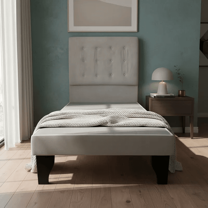 Cama 1 Plazas Incluye Base + Respaldo Abotonado 2