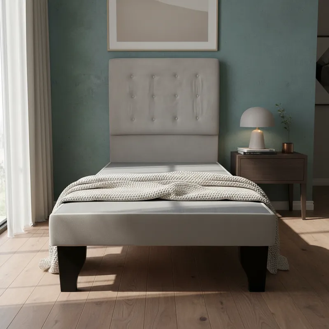 Cama 1,5 Plazas Incluye Base + Respaldo Abotonado 2