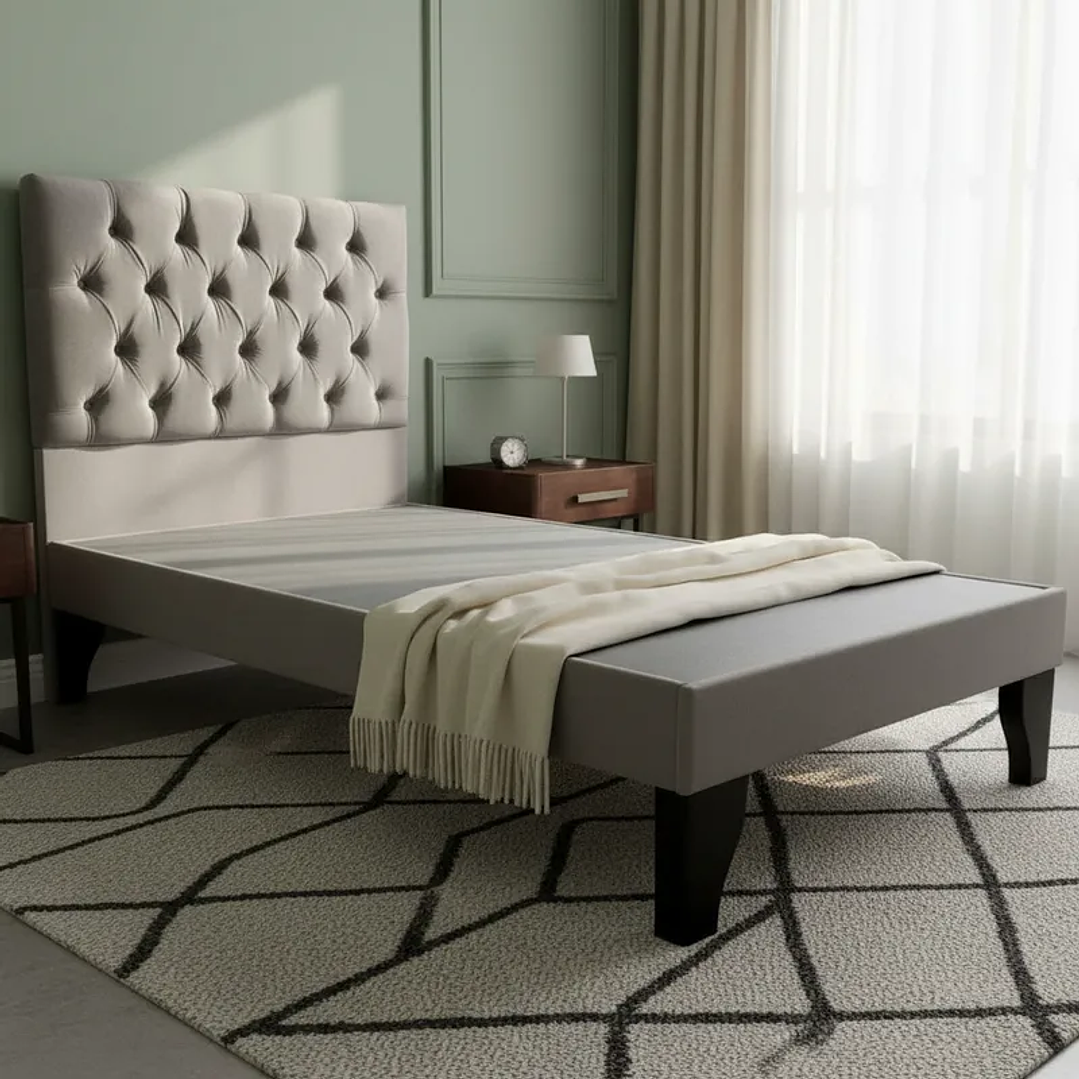 Cama 1,5 Plazas Incluye Base + Respaldo Capitones 2