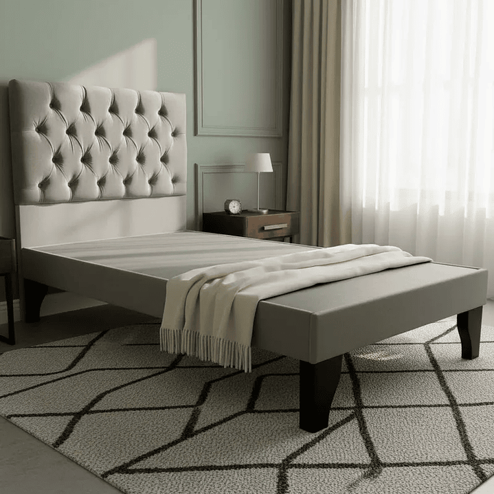 Cama 1,5 Plazas Incluye Base + Respaldo Capitones 2