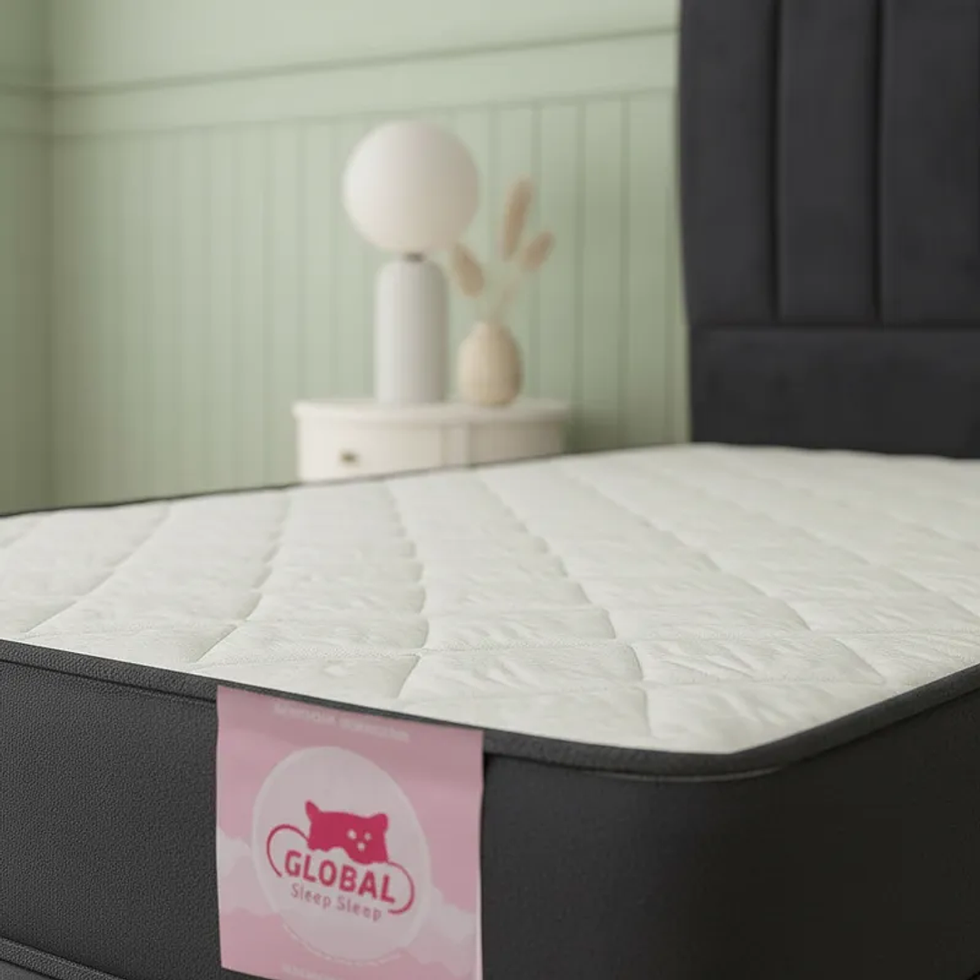 Cama Europea 1 Plaza + Respaldo Franjas + Colchón 90x190 3