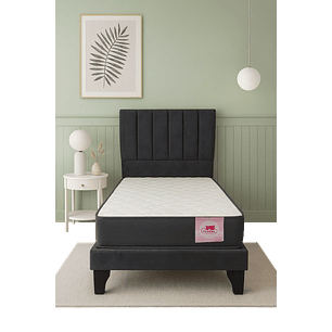 Cama Europea 1 Plaza + Respaldo Franjas + Colchón 90x190