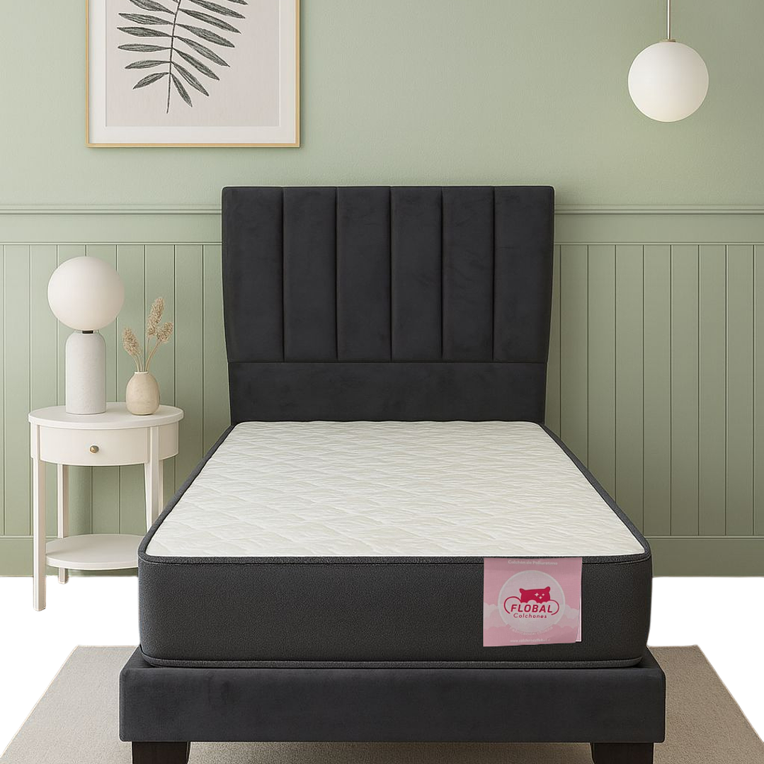 CAMA 1,5 PLAZAS  + RESPALDO Franjas + COLCHON   105X190CM  1