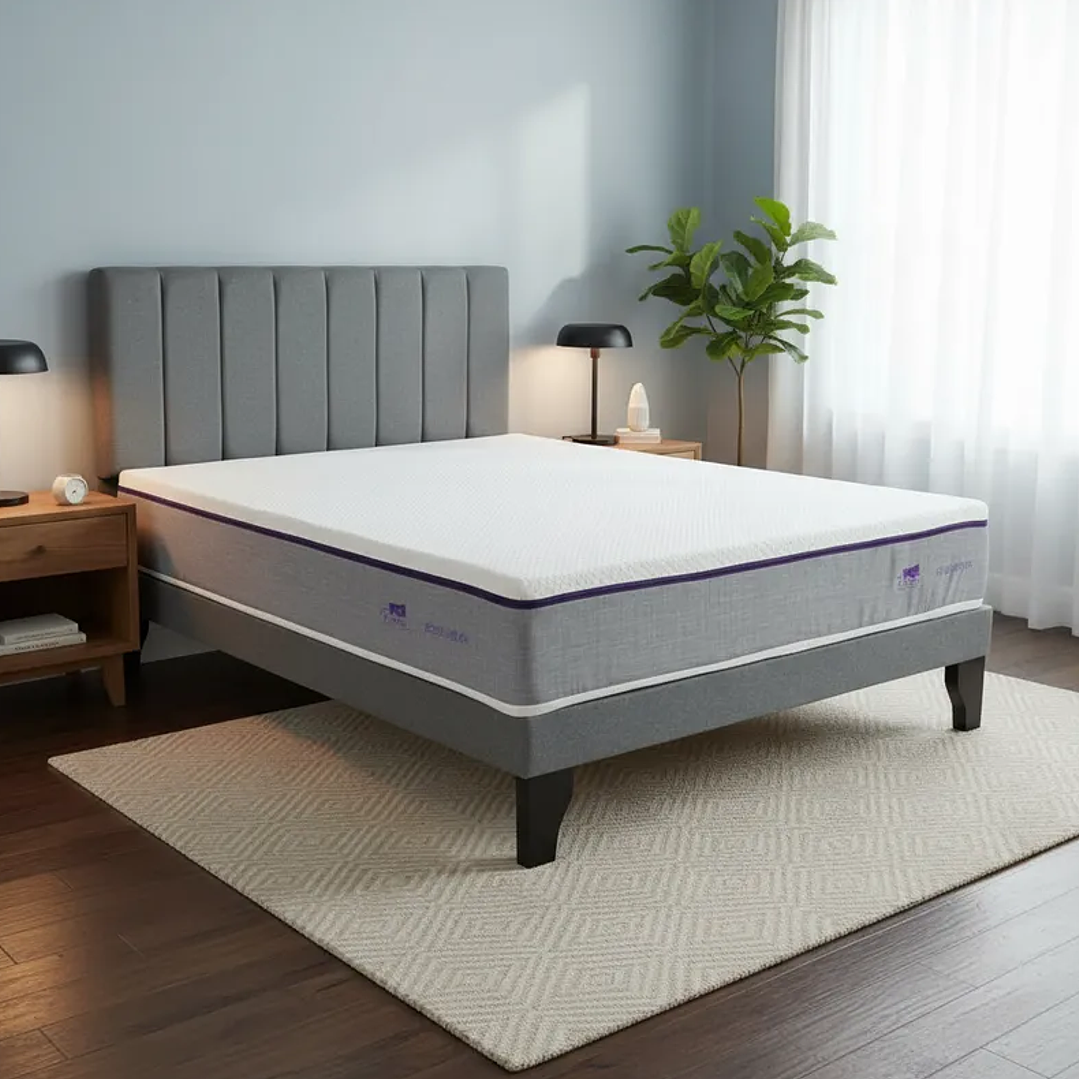 Cama Europea king Plazas + Respaldo Franjas + Colchón Lumbarfit 2