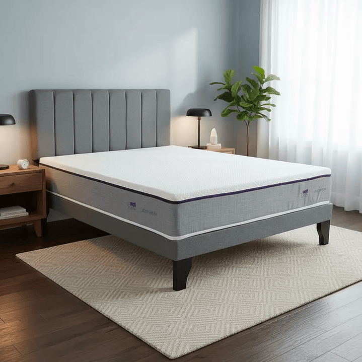 Cama Europea king Plazas + Respaldo Franjas + Colchón Lumbarfit 2