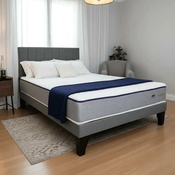 Cama Europea king Plazas + Respaldo Franjas + Colchón Lumbarfit 4